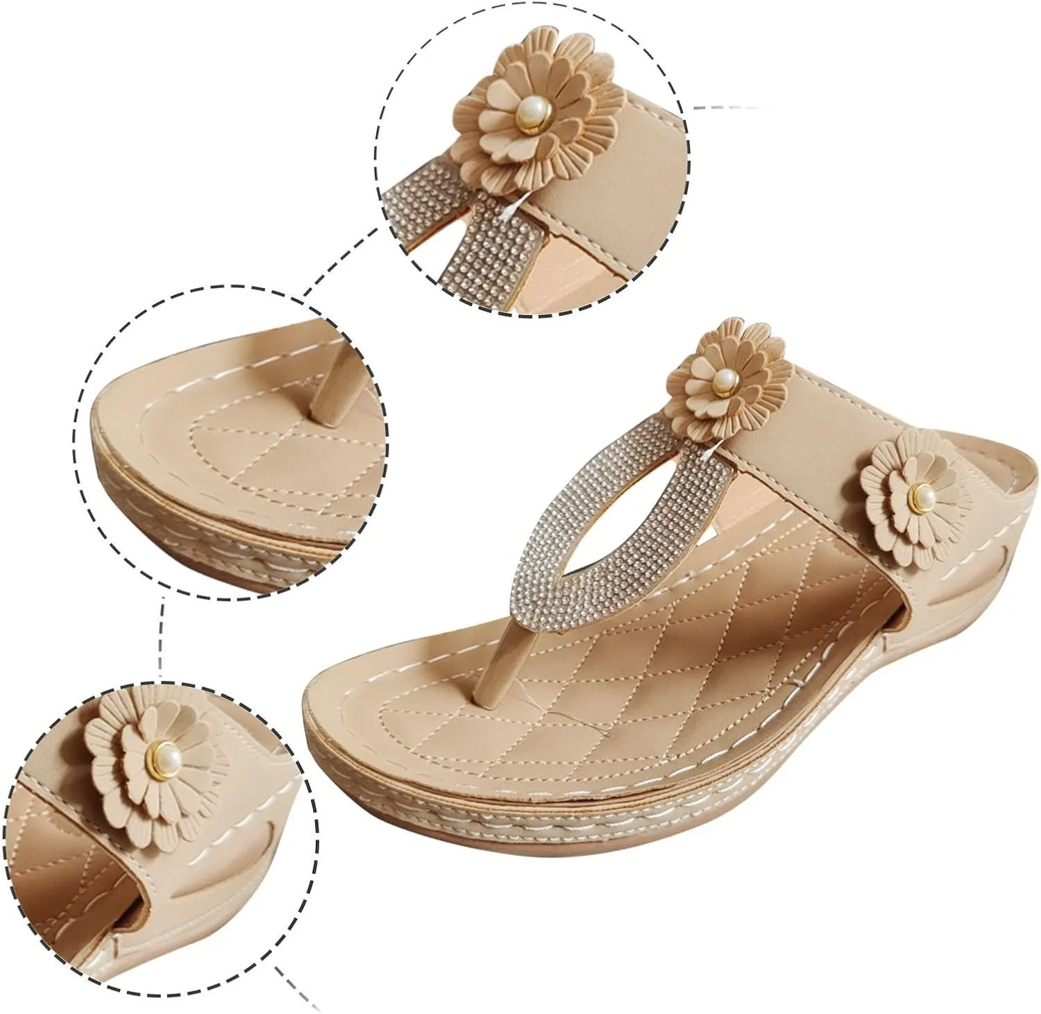 SuanlaTDS Wedge Sandals for Women Summer Dressy Open Toe Platform Wedges Slip On Orthopedic Sandals Comfortable Outdoor Beach Bohemia Casual Arch Support Low Heels Walking Shoes