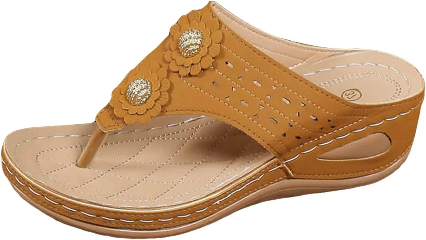 SuanlaTDS Womens Flip Flops Wedge Platform Comfortable Orthopedic Sandals with Arch Support Open Toe Slip On Low Heels Wedges Walking Shoes Casual Summer Thong Flat Slide Sandals