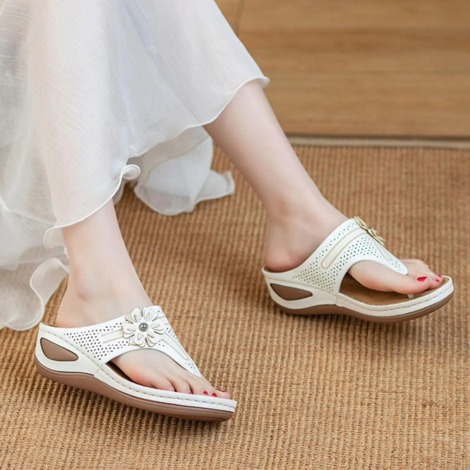 SuanlaTDS Womens Orthopedic Flip Flops Wedge Sandals with Arch Support Comfortable Platform Slip On Slides 2025 Dressy Summer Beach Walking Shoes Open Toe Elegant Party Slide Sandal