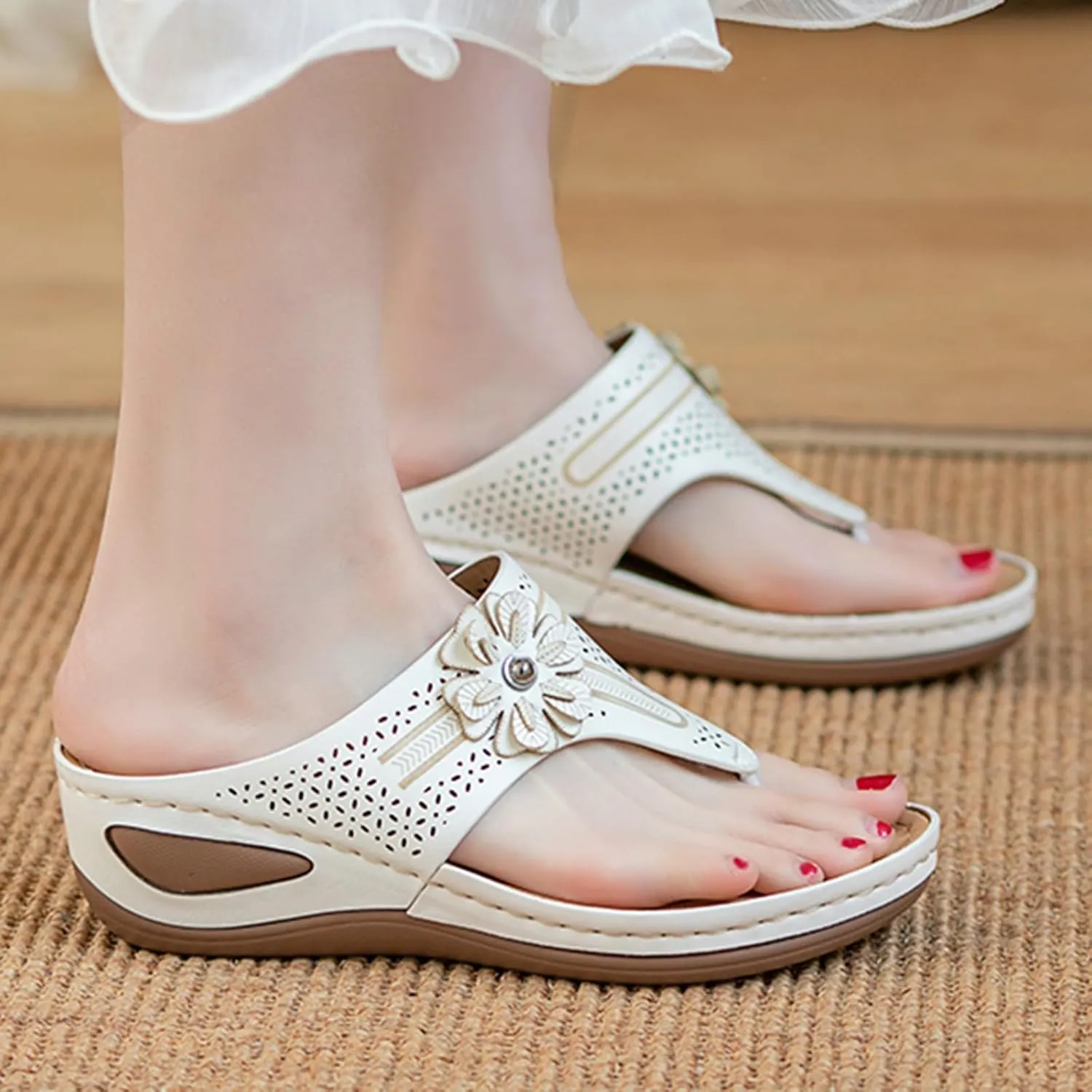 SuanlaTDS Womens Orthopedic Flip Flops Wedge Sandals with Arch Support Comfortable Platform Slip On Slides 2025 Dressy Summer Beach Walking Shoes Open Toe Elegant Party Slide Sandal