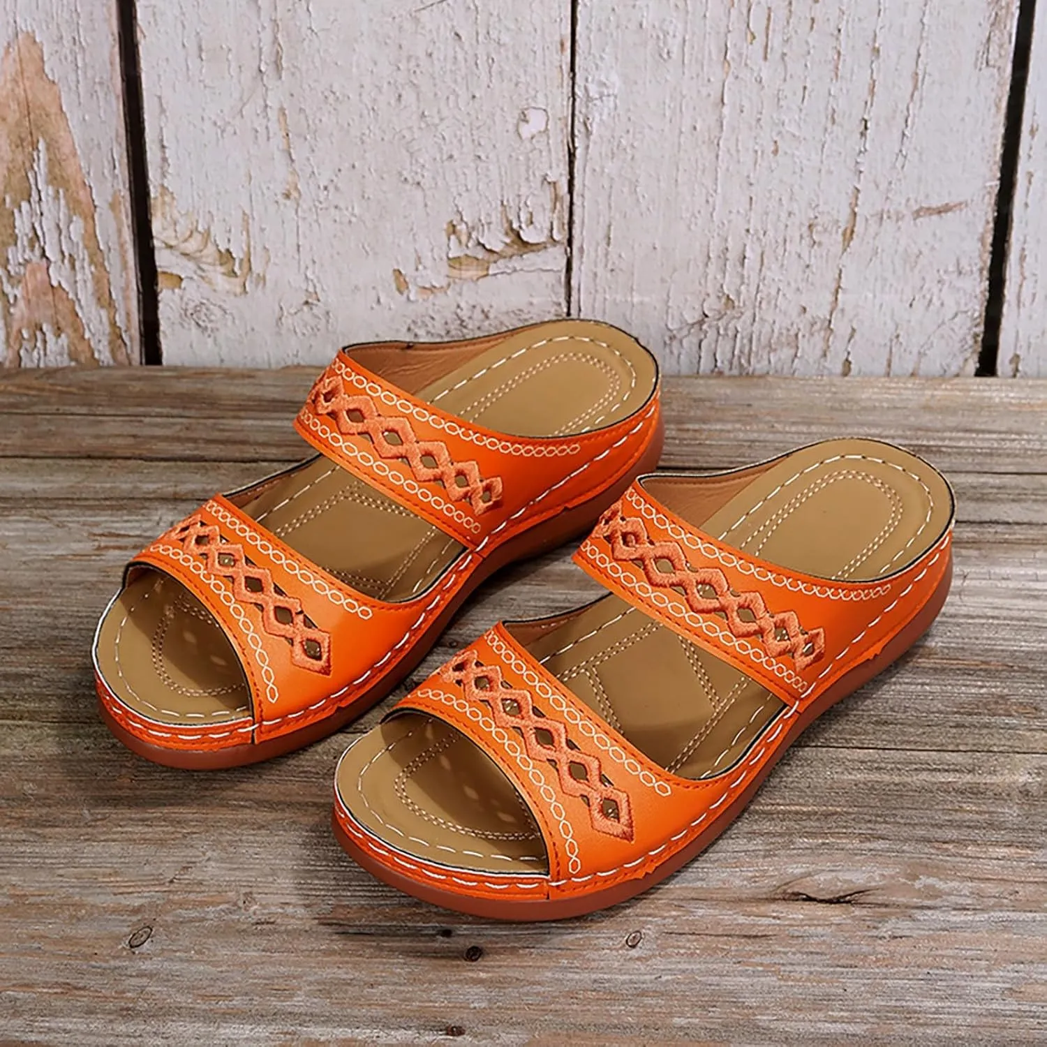 SuanlaTDS Womens Platform Sandals Comfortable Open Toe Slip on Wedges Slides Orthopedic Sandals with Arch Support Soft Sole Casual Summer Beach Low Heels Wedge Walking Sandals