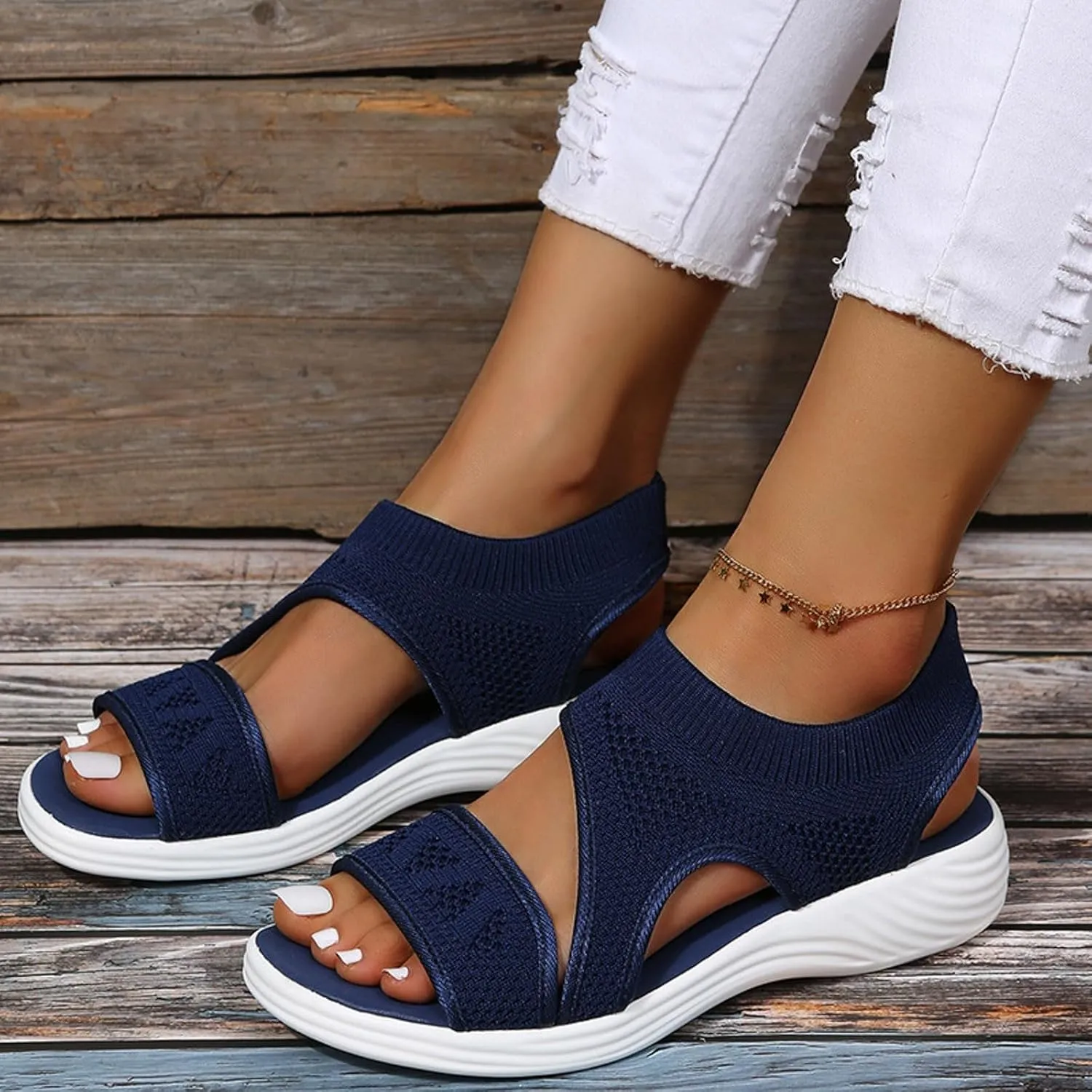 SuanlaTDS Womens Platform Sandals Comfortable Open Toe Thick Soled Flat Walking Orthopedic Sandals with Arch Support Wedge Low Heels Breathable Mesh Outdoor Casual Summer Beach Shoes