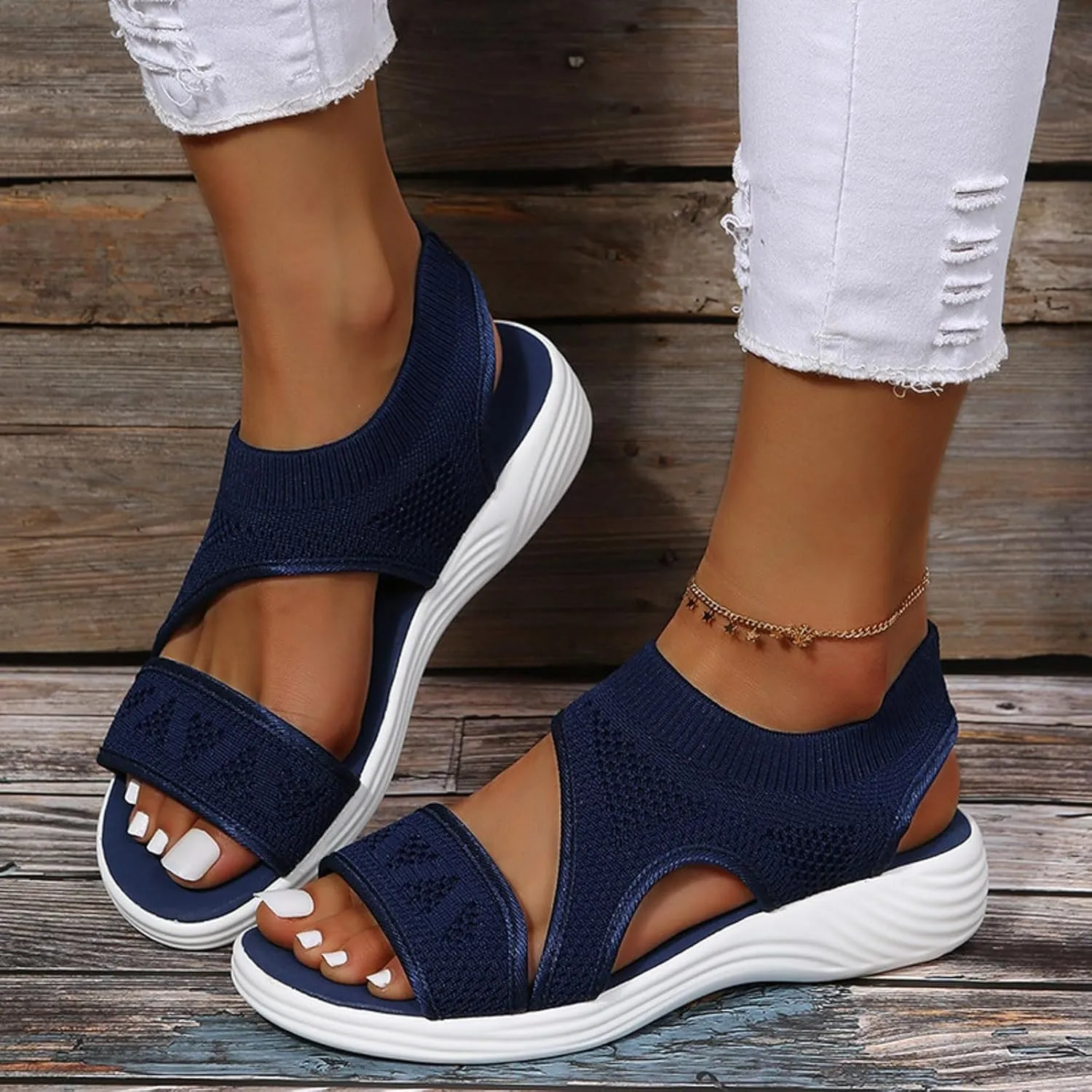 SuanlaTDS Womens Platform Sandals Comfortable Open Toe Thick Soled Flat Walking Orthopedic Sandals with Arch Support Wedge Low Heels Breathable Mesh Outdoor Casual Summer Beach Shoes