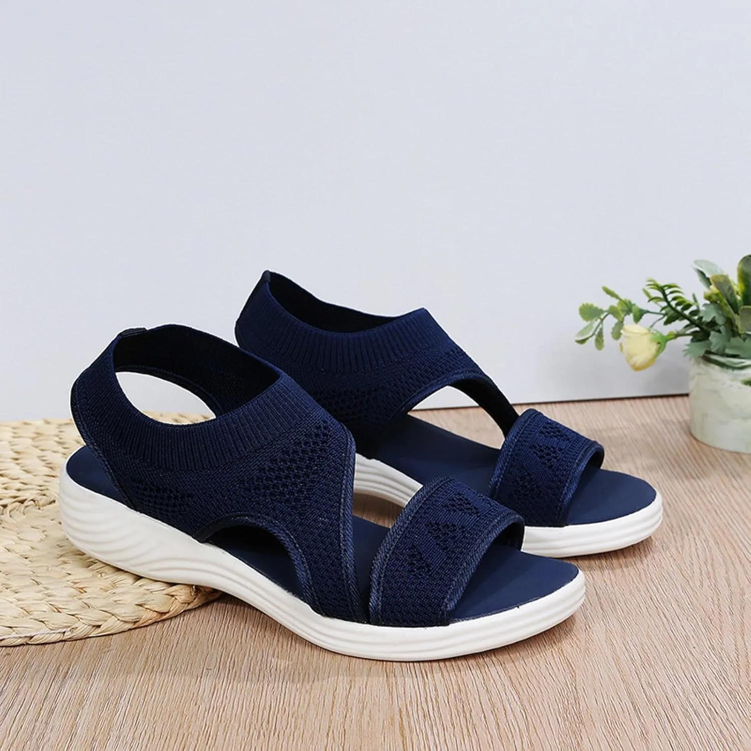 SuanlaTDS Womens Platform Sandals Comfortable Open Toe Thick Soled Flat Walking Orthopedic Sandals with Arch Support Wedge Low Heels Breathable Mesh Outdoor Casual Summer Beach Shoes