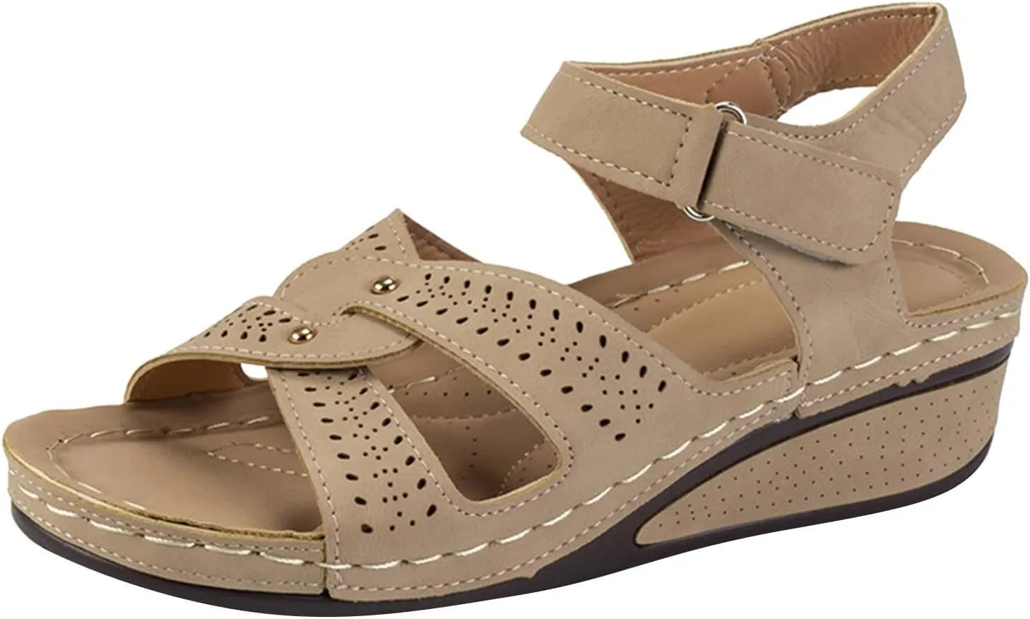 SuanlaTDS Women's Wedge Orthopedic Sandals with Arch Support 2025 Dressy Summer Platform Hook Loop Ankle Strap Crisscross Open Toe Comfortable Outdoor Walking Shoes Beach Sandal