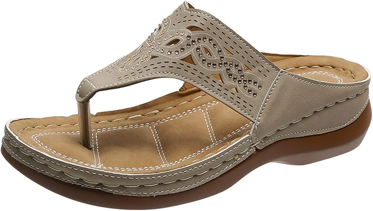 SuanlaTDS Women's Wedge Sandals Platform Flip Flops with Arch Support Comfortable Yoga Mat Athletic Walking Thong Slippers Slip On Open Toe Low Wedges Heels Slide Orthopedic Sandals