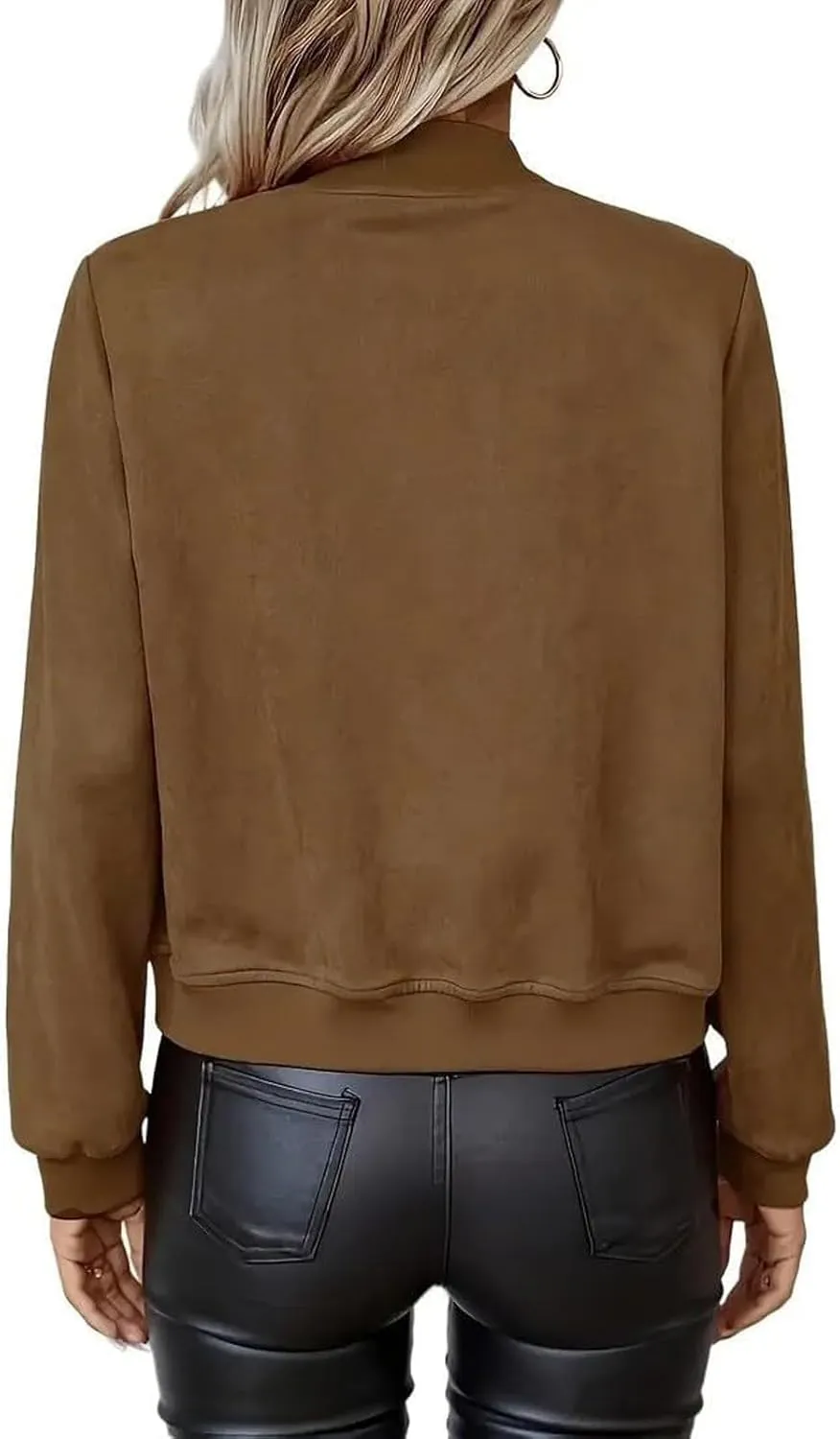 Suede Jackets for Women 2024 Trendy Comfy Cropped Zip Up Jackets Faux Leather Casual Jacket Outwear with Pockets