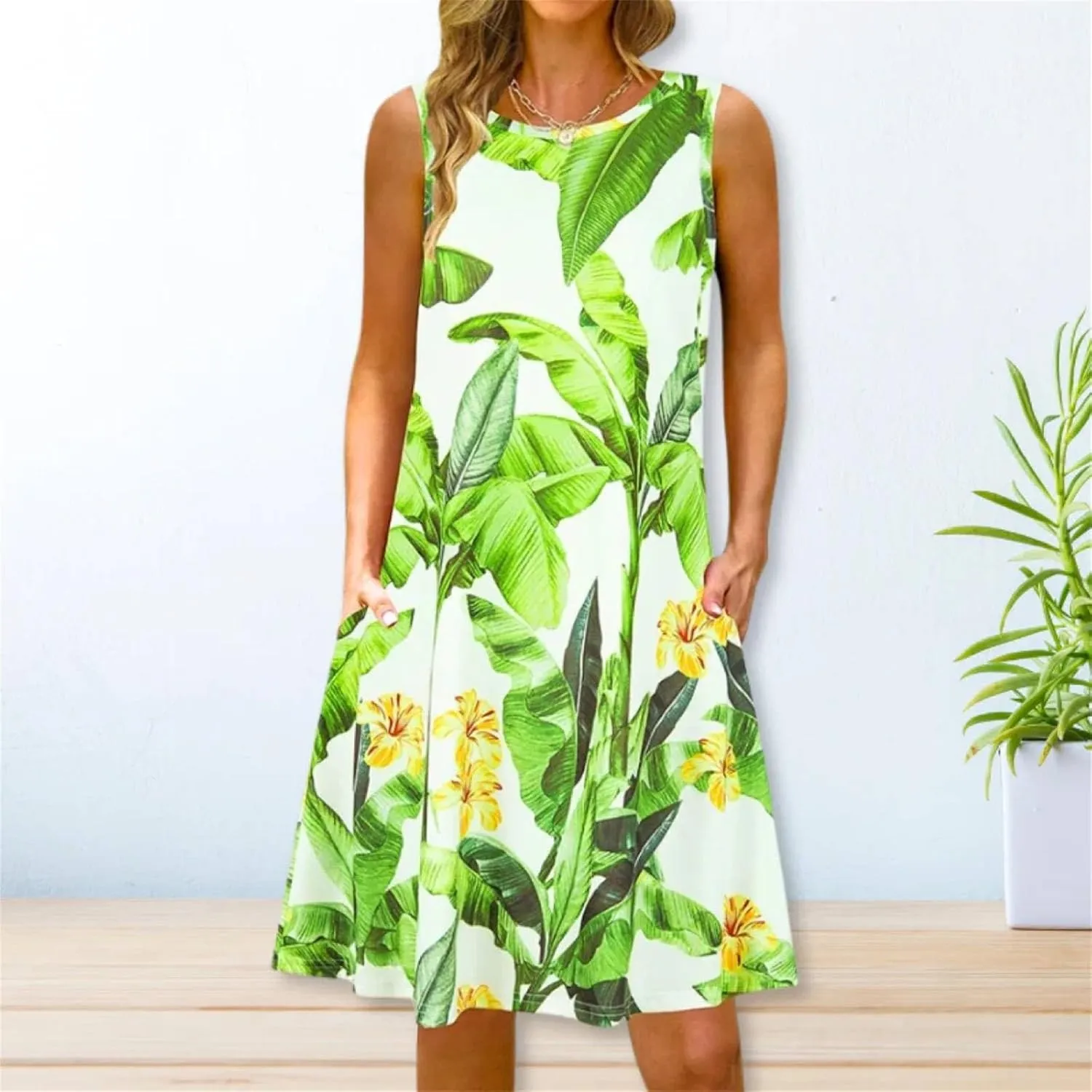 Summer Dresses for Women 2024 Casual Sleeveless Boho Floral Petite Sundress Plus Size Vacation Flowy Midi Dress
