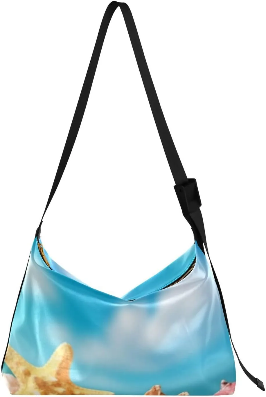 Summer Seashell Starfish Hobo Crossbody Bags for Women Leather Large Shoulder Bag Cross Body Sandy Beach Seaside Trendy Womens Tote Bags Handbag for Travel Shopping