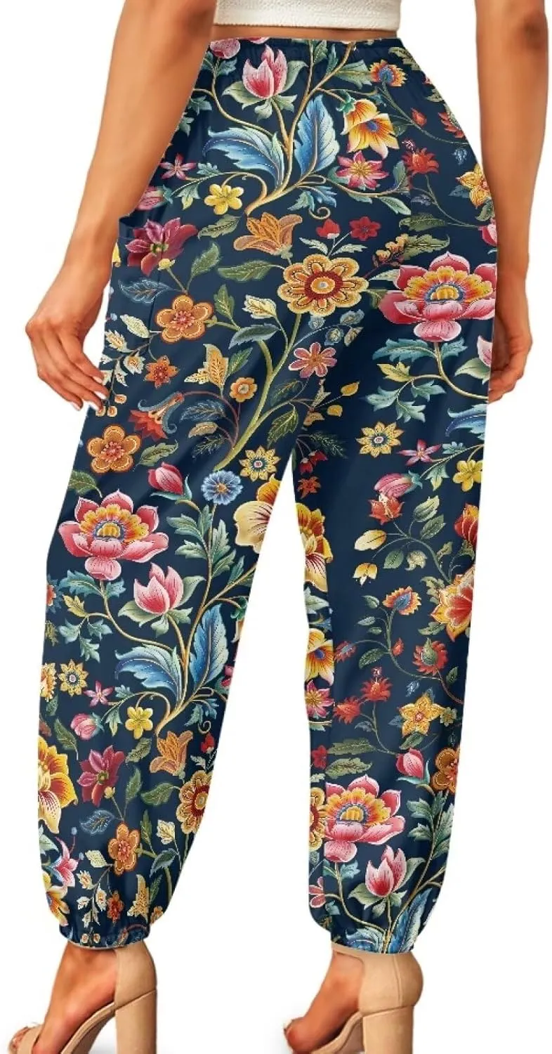 Suobstales Women's Harem Pants Thai Pants for Beach & Lounge High Waisted Flowy Boho Pants Genie Pants Yoga Pants Trousers