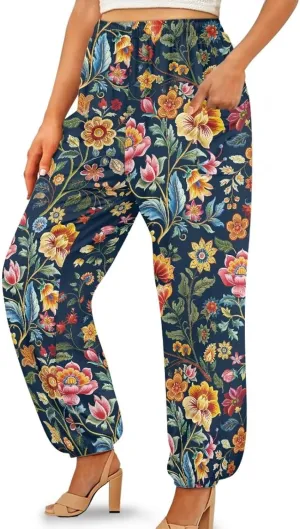 Suobstales Women's Harem Pants Thai Pants for Beach & Lounge High Waisted Flowy Boho Pants Genie Pants Yoga Pants Trousers