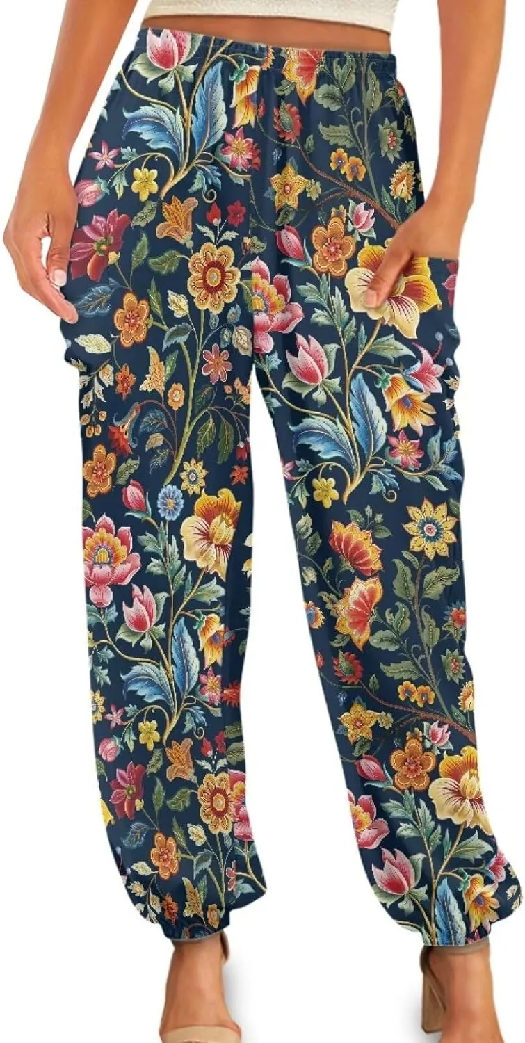 Suobstales Women's Harem Pants Thai Pants for Beach & Lounge High Waisted Flowy Boho Pants Genie Pants Yoga Pants Trousers