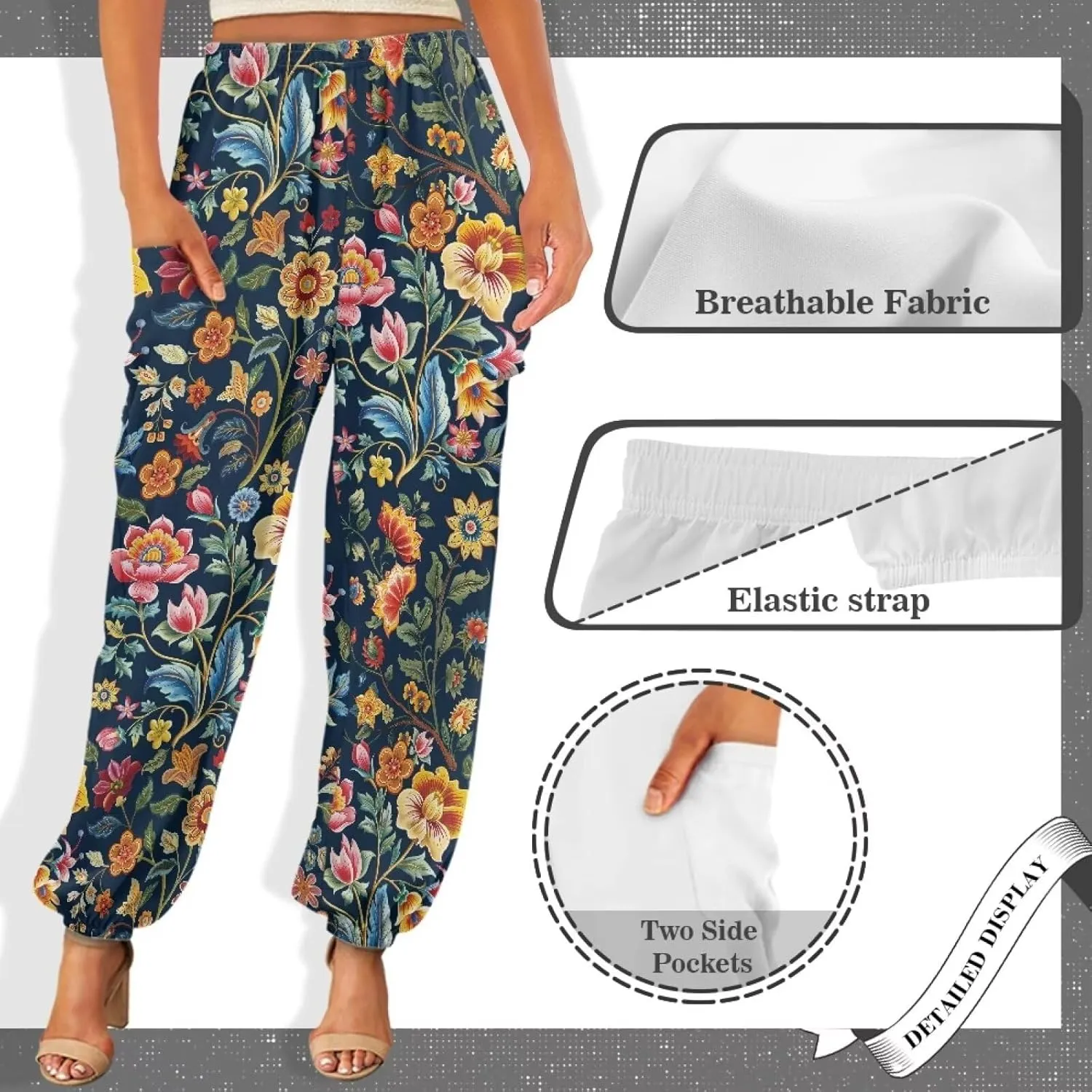 Suobstales Women's Harem Pants Thai Pants for Beach & Lounge High Waisted Flowy Boho Pants Genie Pants Yoga Pants Trousers