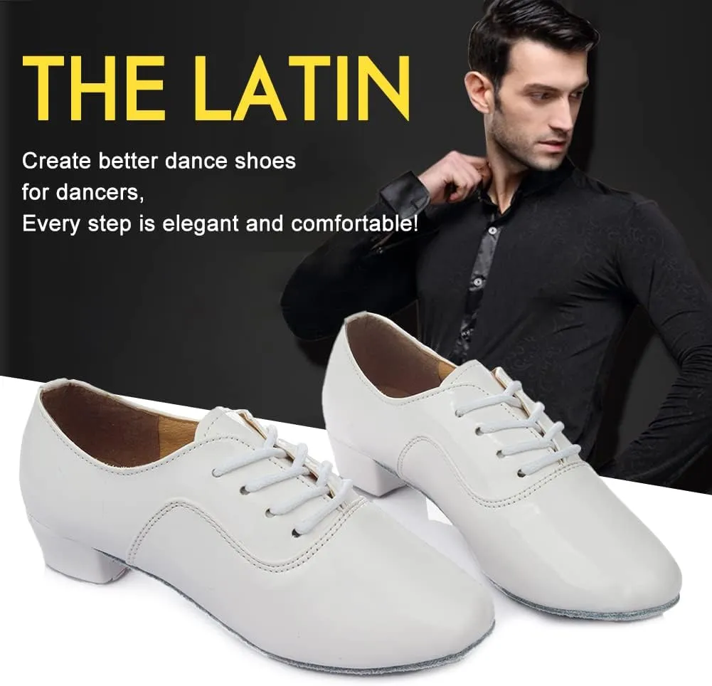 SWDZM Men Latin Dance Shoes Leather Lace-up Salsa Tango Ballroom Modern Professional Performance Practice Dance Shoes,Model 707B