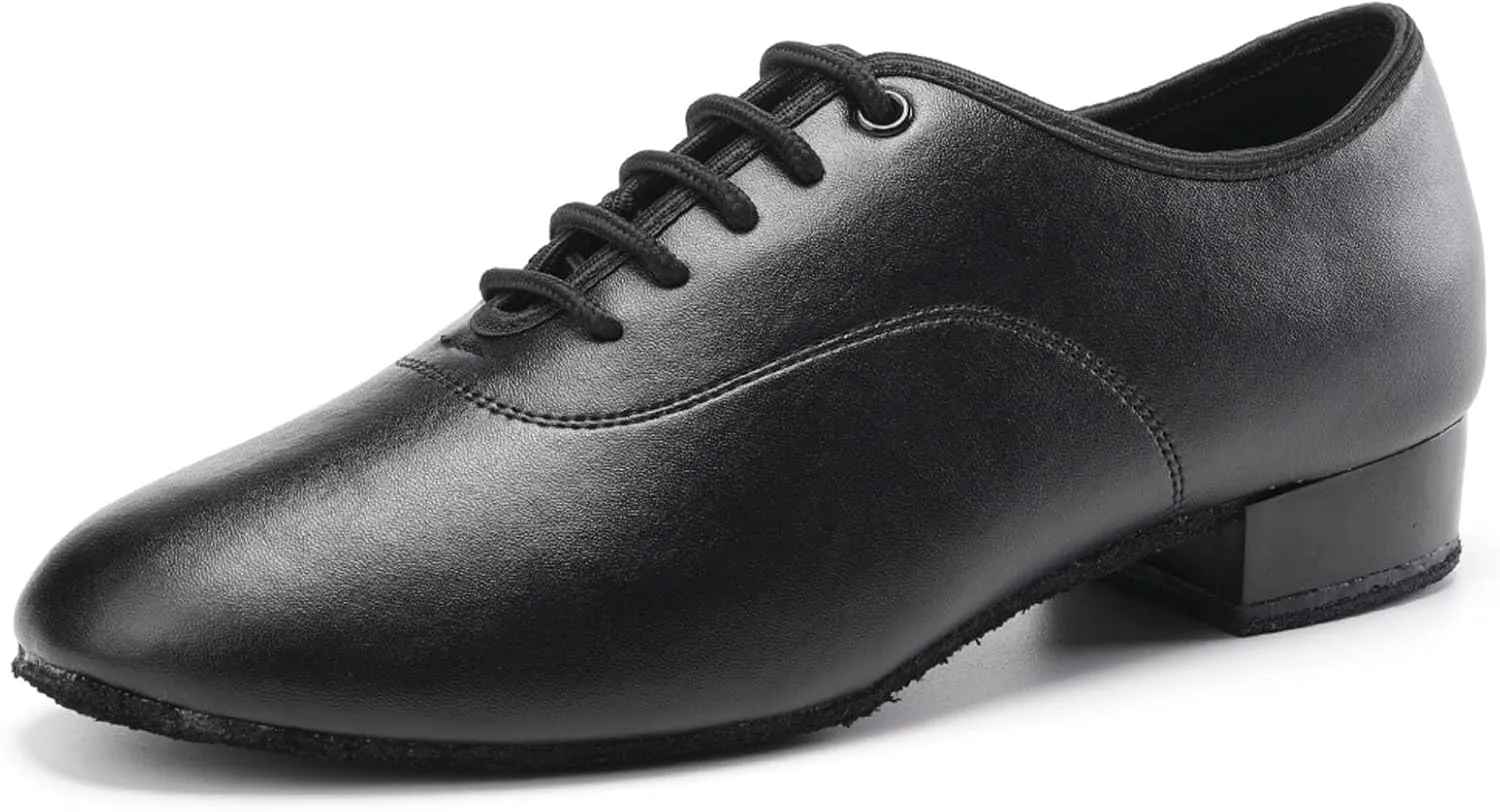 SWDZM Men Latin Dance Shoes Leather Lace-up Salsa Tango Ballroom Modern Professional Performance Practice Dance Shoes,Model 707B