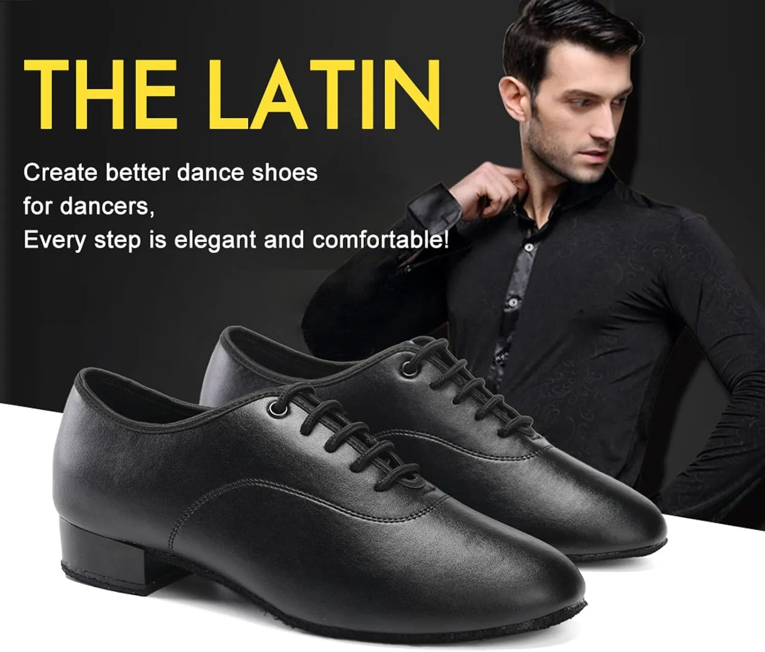 SWDZM Men Latin Dance Shoes Leather Lace-up Salsa Tango Ballroom Modern Professional Performance Practice Dance Shoes,Model 707B