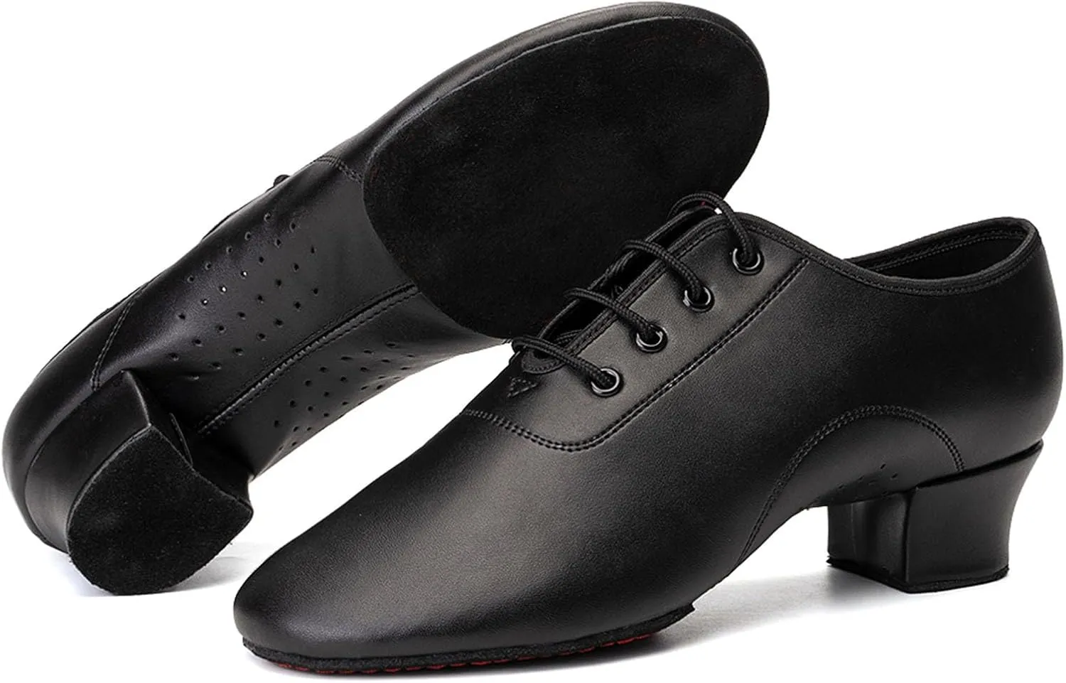 SWDZM Men Latin Dance Shoes Leather Lace-up Salsa Tango Ballroom Modern Professional Performance Practice Dance Shoes,Model 707B