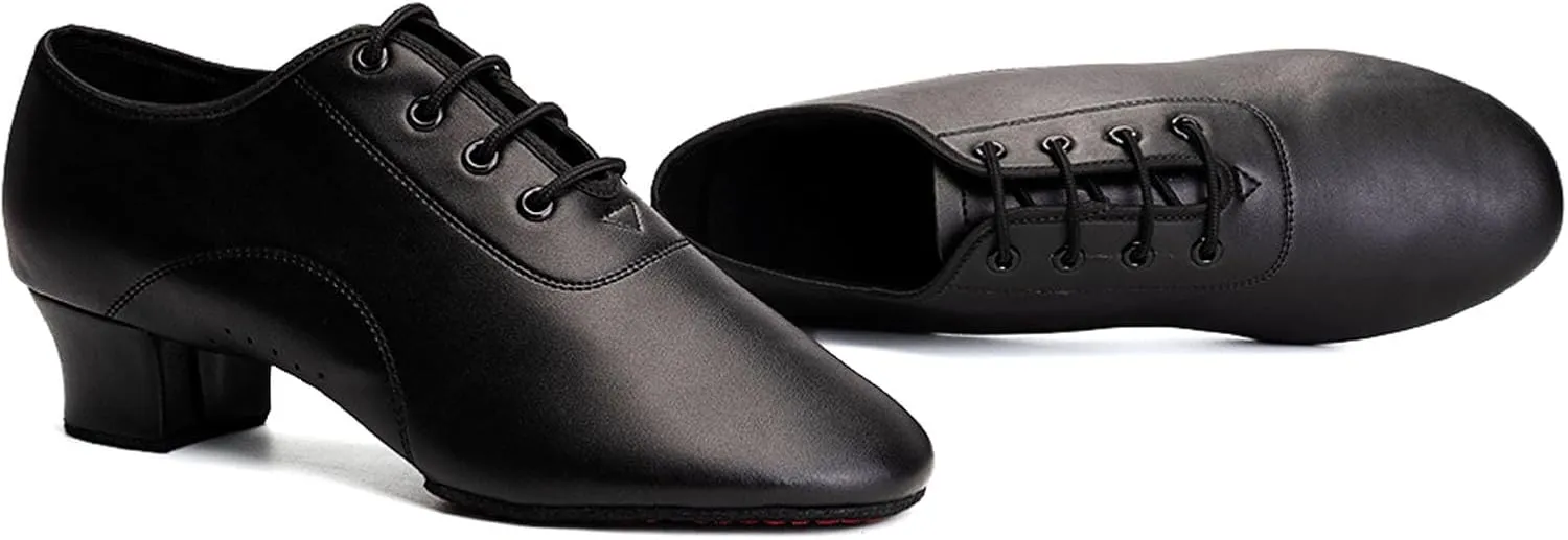 SWDZM Men Latin Dance Shoes Leather Lace-up Salsa Tango Ballroom Modern Professional Performance Practice Dance Shoes,Model 707B