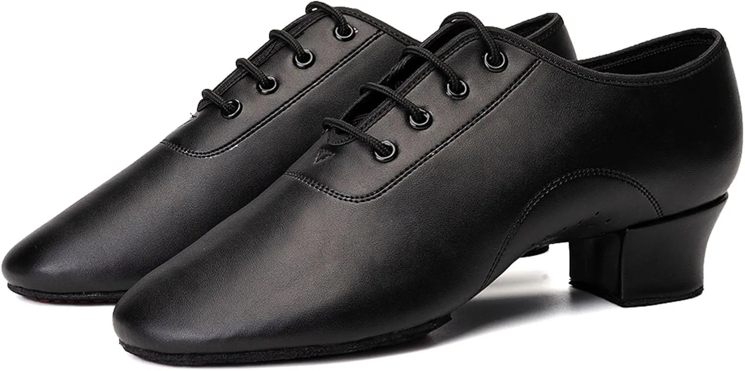 SWDZM Men Latin Dance Shoes Leather Lace-up Salsa Tango Ballroom Modern Professional Performance Practice Dance Shoes,Model 707B