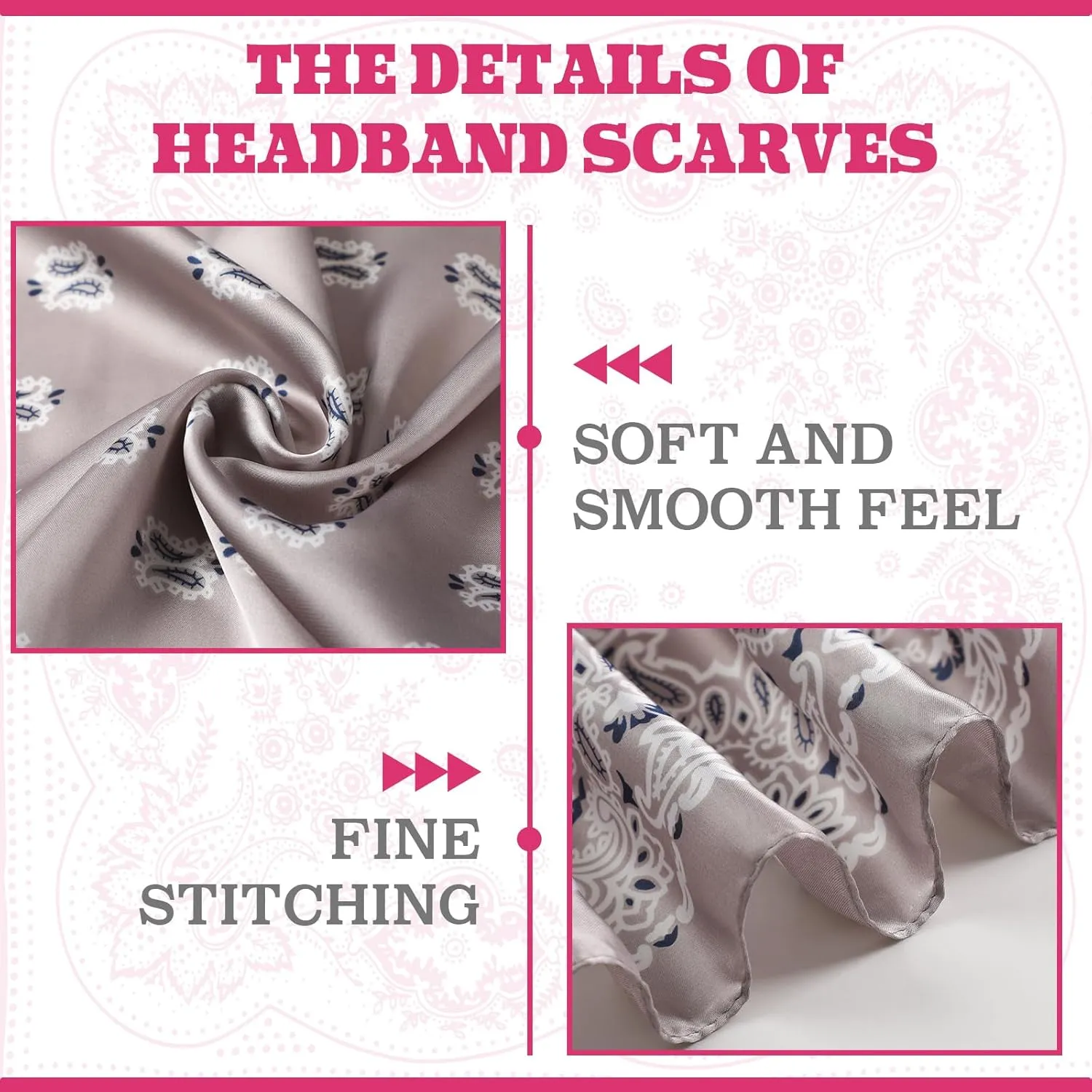 Syhood 4 Pcs 27'' Square Satin Head Scarves Satin Bandanas for Women Headband Scarves Silk Feeling Scarf Boho Headwear