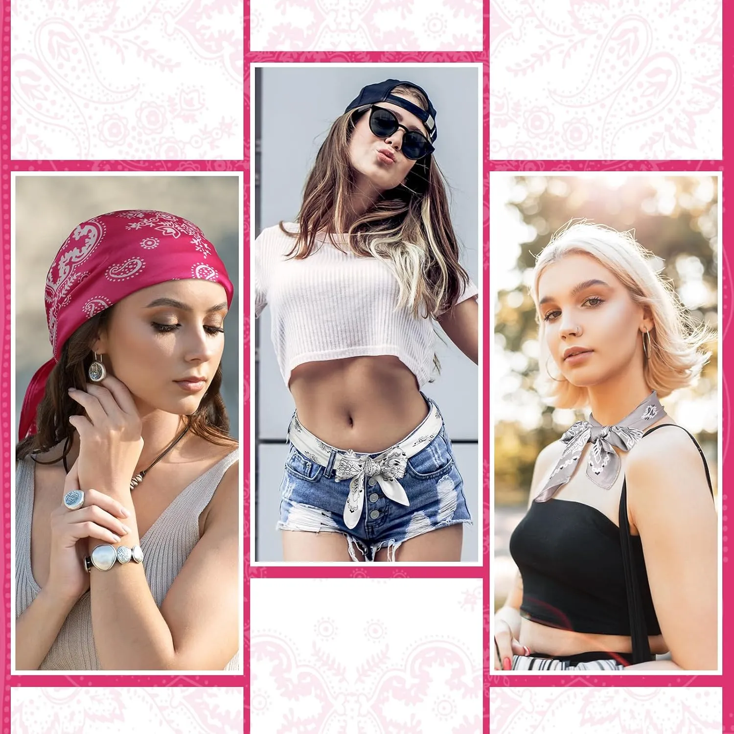 Syhood 4 Pcs 27'' Square Satin Head Scarves Satin Bandanas for Women Headband Scarves Silk Feeling Scarf Boho Headwear
