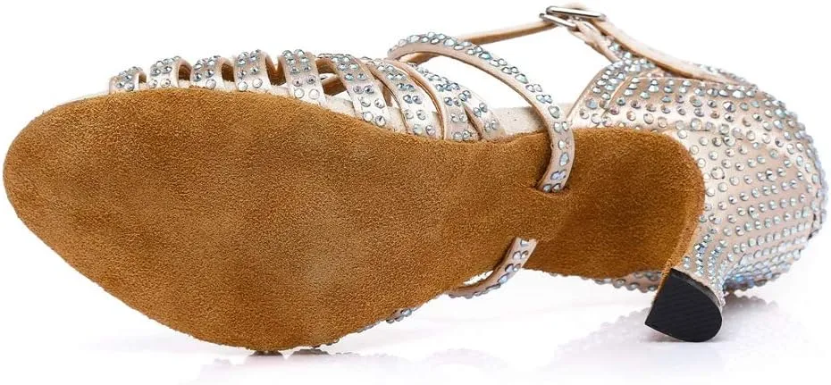 TDA Women's Fashion Cross Strap Satin Rhinestones Salsa Tango Ballroom Latin Modern Wedding Dance Shoes