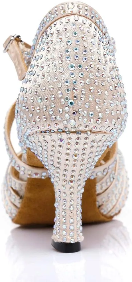 TDA Women's Fashion Cross Strap Satin Rhinestones Salsa Tango Ballroom Latin Modern Wedding Dance Shoes