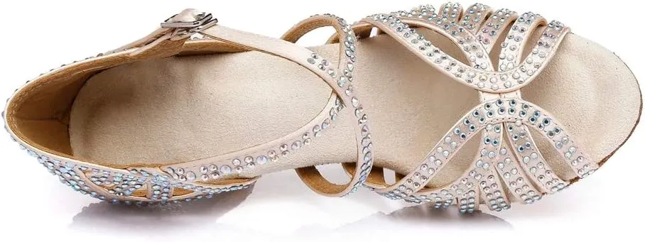 TDA Women's Fashion Cross Strap Satin Rhinestones Salsa Tango Ballroom Latin Modern Wedding Dance Shoes