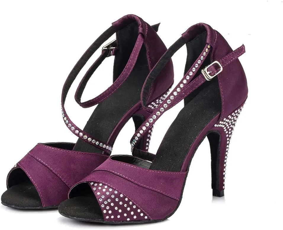 TDA Women's High Heel Crystals Satin Salsa Tango Ballroom Latin Modern Dance Shoes
