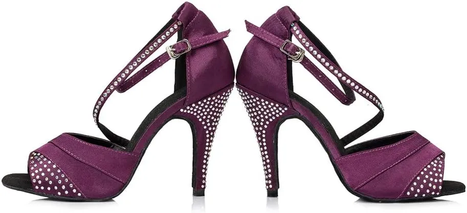 TDA Women's High Heel Crystals Satin Salsa Tango Ballroom Latin Modern Dance Shoes