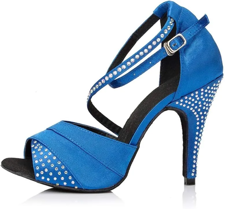 TDA Women's High Heel Crystals Satin Salsa Tango Ballroom Latin Modern Dance Shoes