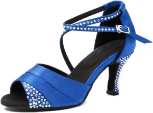 TDA Women's High Heel Crystals Satin Salsa Tango Ballroom Latin Modern Dance Shoes