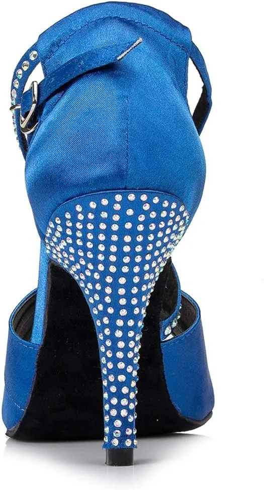 TDA Women's High Heel Crystals Satin Salsa Tango Ballroom Latin Modern Dance Shoes