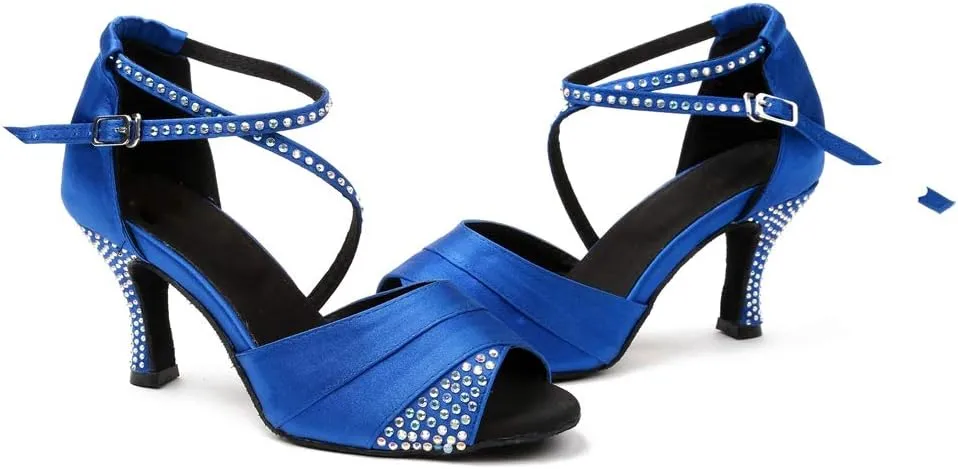 TDA Women's High Heel Crystals Satin Salsa Tango Ballroom Latin Modern Dance Shoes