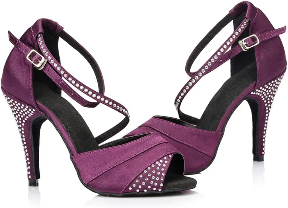 TDA Women's High Heel Crystals Satin Salsa Tango Ballroom Latin Modern Dance Shoes