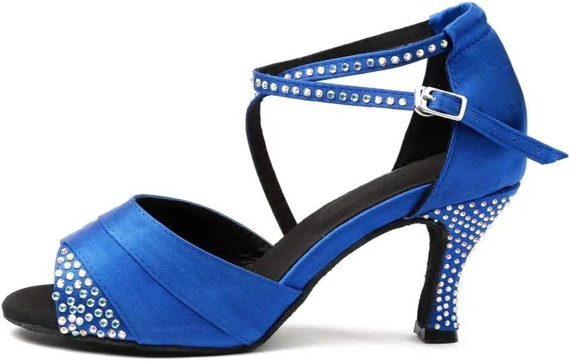 TDA Women's High Heel Crystals Satin Salsa Tango Ballroom Latin Modern Dance Shoes
