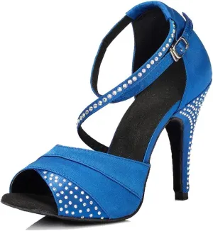 TDA Women's High Heel Crystals Satin Salsa Tango Ballroom Latin Modern Dance Shoes