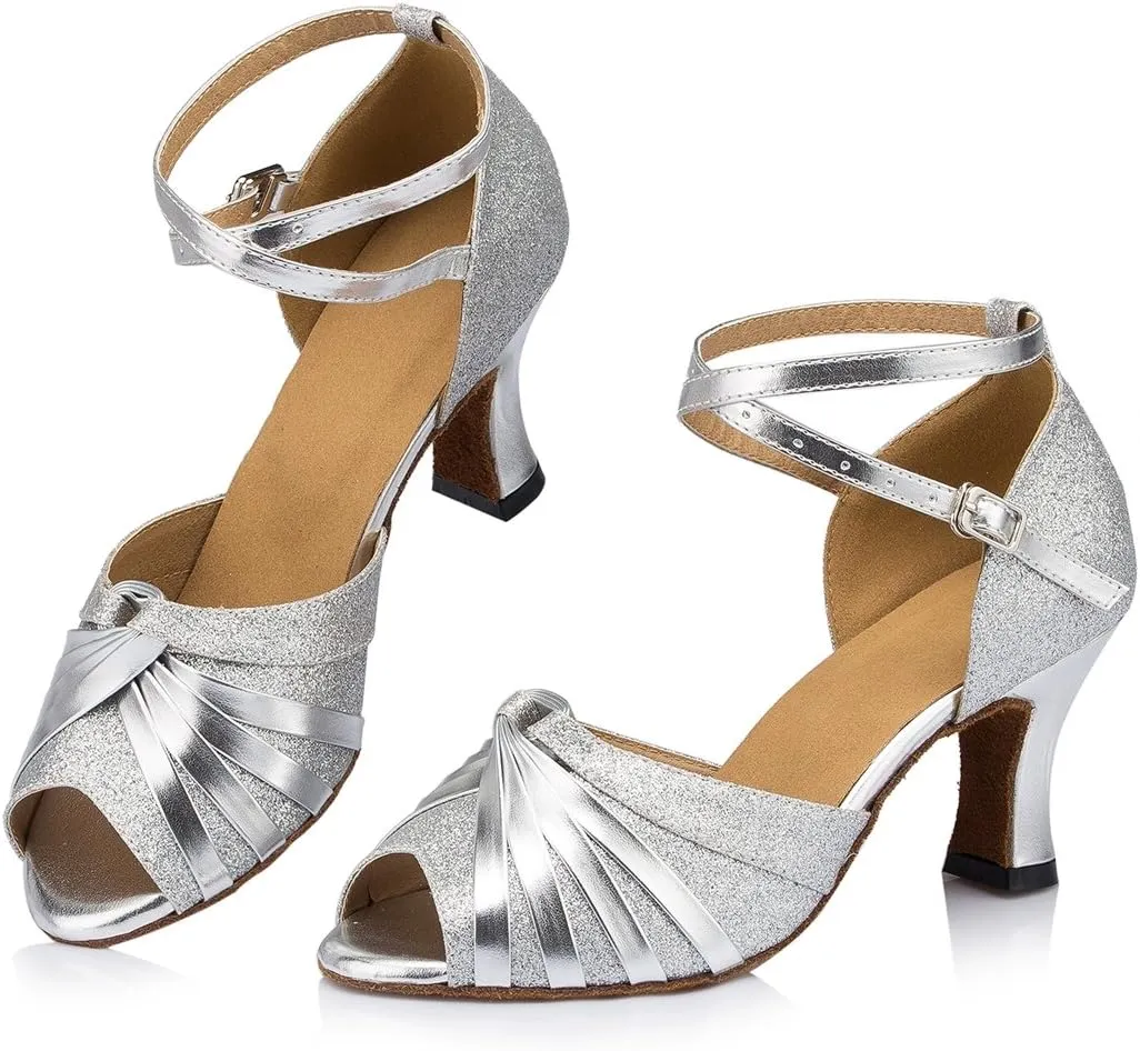 TDA Women's Peep Toe Knot Satin Fashion Salsa Tango Ballroom Latin Modern Dance Wedding Shoes
