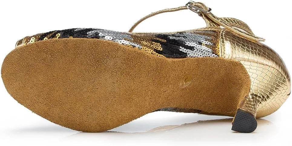 TDA Womens Peep Toe Mary Janes Sequins Latin Modern Salsa Tango Ballroom Wedding Dance Shoes