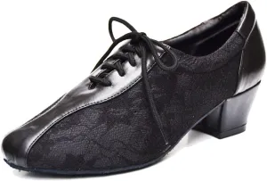 TDA Women's SM1896 Comfort Chunky Heel Lace Leather Salsa Tango Ballroom Latin Modern Dance Shoes