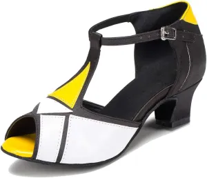 TDA Womens T-Strap Stiletto High Heel Synthetic Latin Modern Salsa Tango Ballroom Wedding Dance Shoes