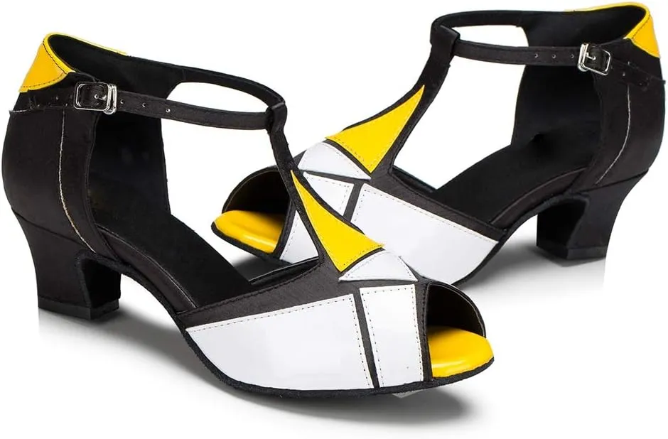 TDA Womens T-Strap Stiletto High Heel Synthetic Latin Modern Salsa Tango Ballroom Wedding Dance Shoes