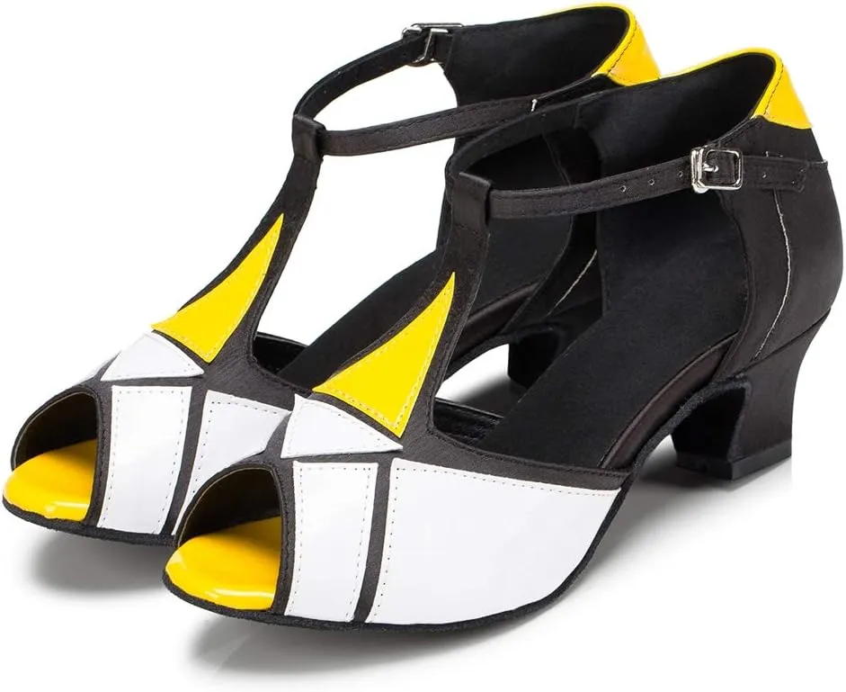 TDA Womens T-Strap Stiletto High Heel Synthetic Latin Modern Salsa Tango Ballroom Wedding Dance Shoes