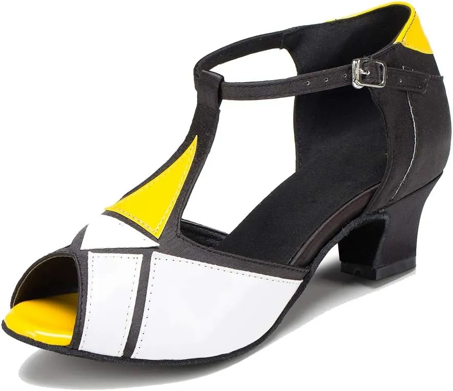 TDA Womens T-Strap Stiletto High Heel Synthetic Latin Modern Salsa Tango Ballroom Wedding Dance Shoes