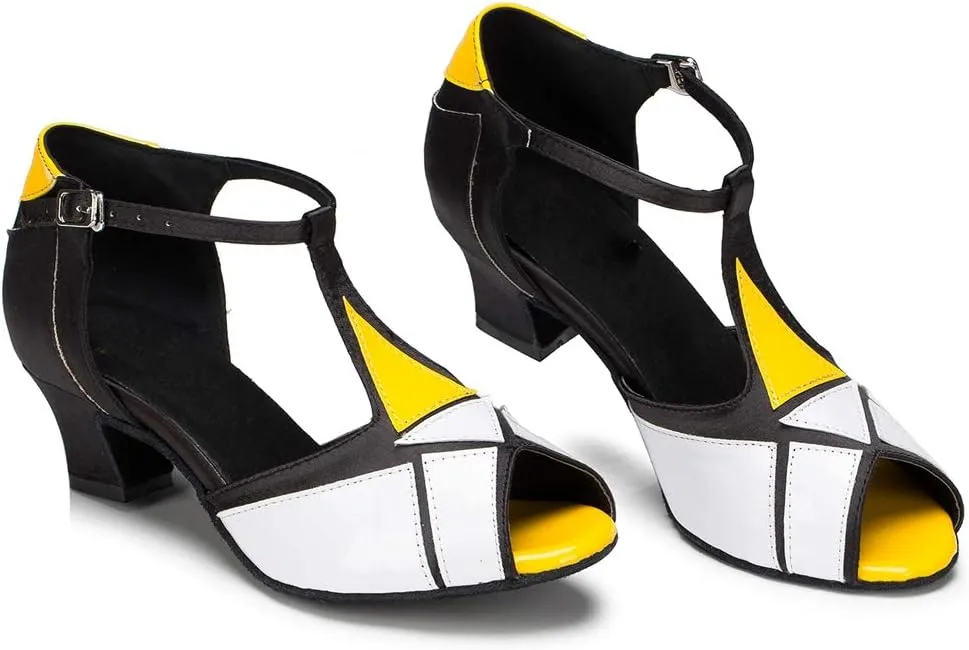 TDA Womens T-Strap Stiletto High Heel Synthetic Latin Modern Salsa Tango Ballroom Wedding Dance Shoes