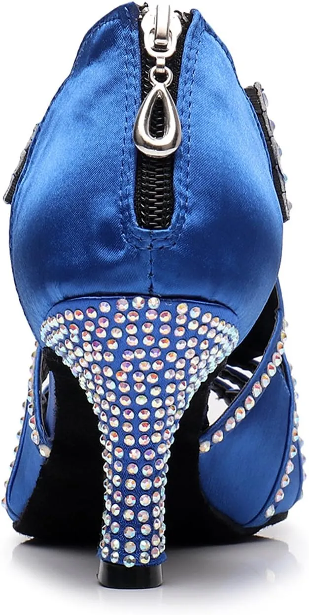 TDA Womens Zipper & Slip-on Flared Heel Glitter Crystals Latin Modern Salsa Tango Ballroom Wedding Dance Shoes