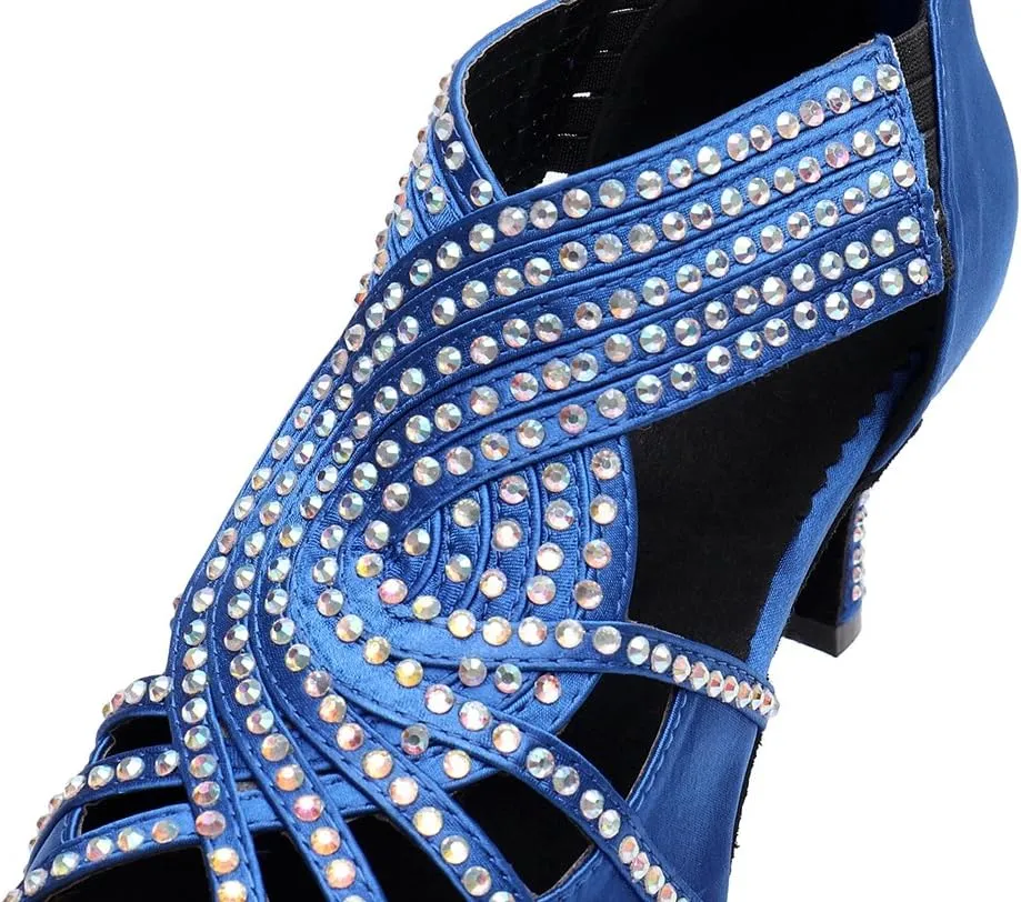 TDA Womens Zipper & Slip-on Flared Heel Glitter Crystals Latin Modern Salsa Tango Ballroom Wedding Dance Shoes