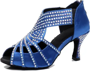 TDA Womens Zipper & Slip-on Flared Heel Glitter Crystals Latin Modern Salsa Tango Ballroom Wedding Dance Shoes
