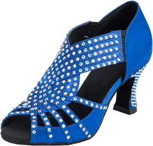 TDA Womens Zipper Mid Heel Blue Satin Crystals Latin Modern Salsa Tango Ballroom Wedding Dance Shoes 4 M US