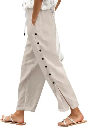 Tear Away Pants for Women Side Snap Button Sweatpants Casual Loose Fit Post Surgery Adaptive Outfits with Pockets